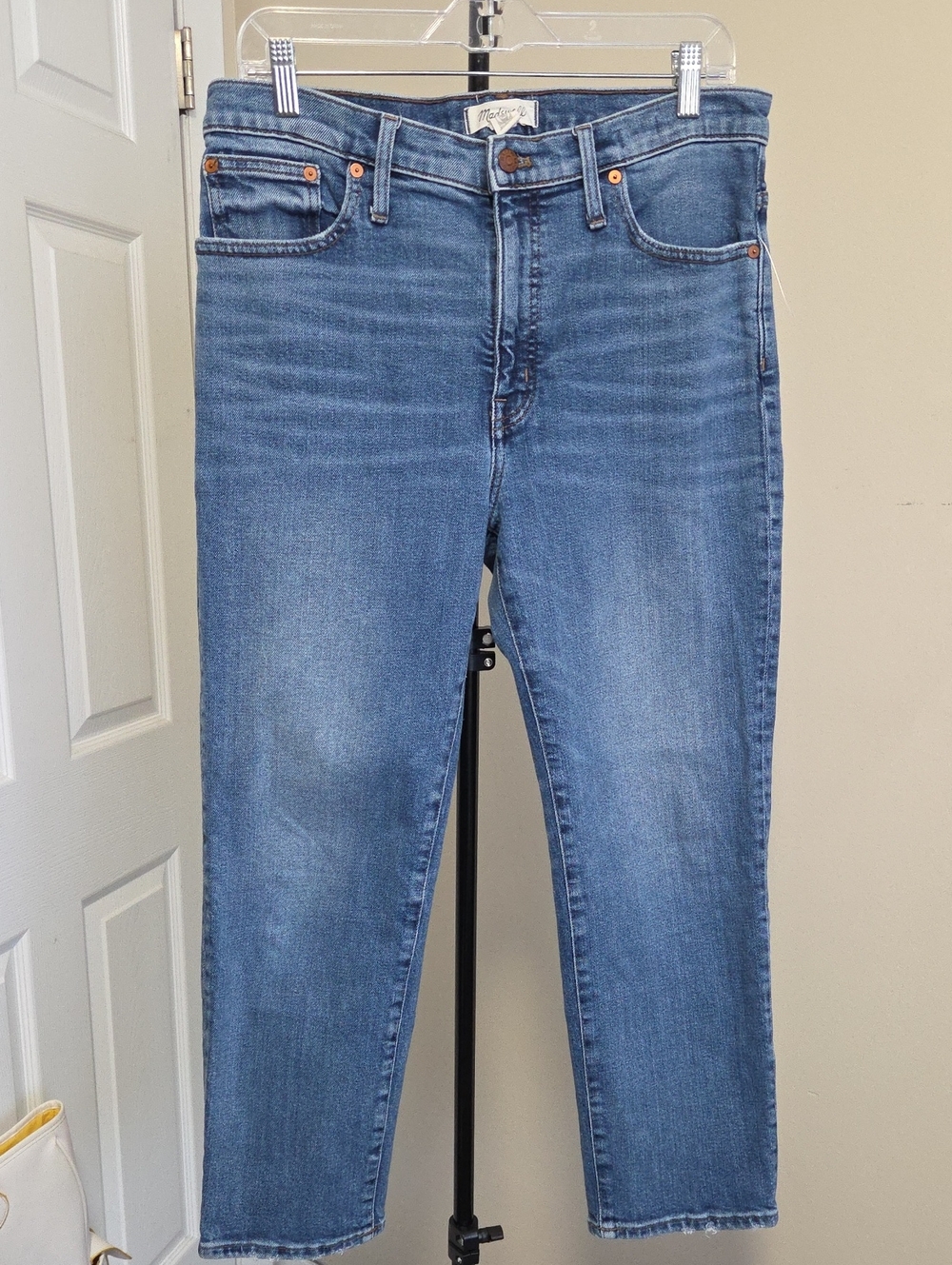 Madewell Mid Rise  Straight-Leg Jeans in Mid Blue Denim